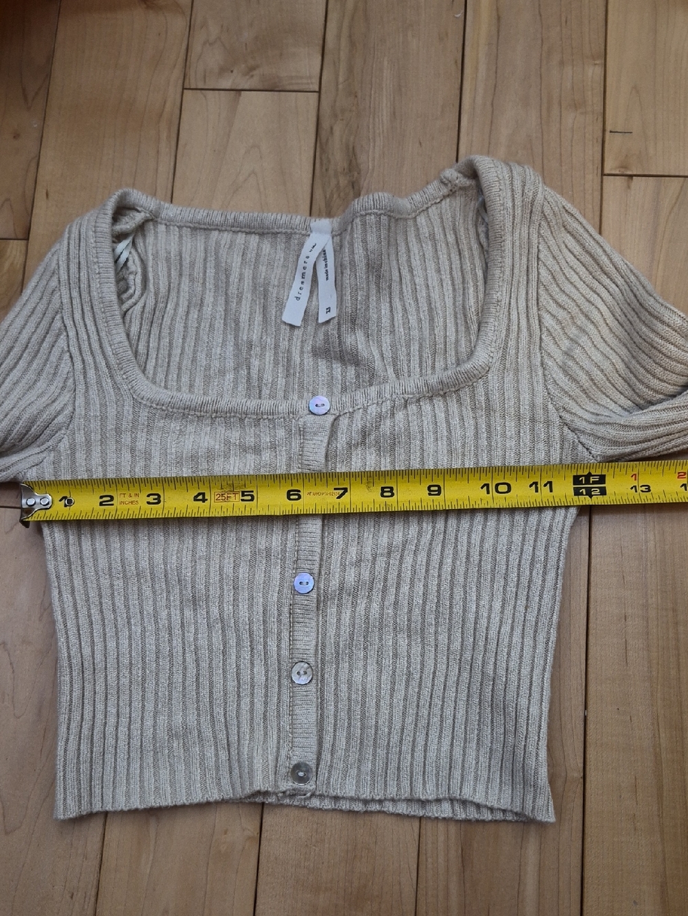 Dreamers By Debut Women's Size XS Neutral Ribbed Cropped Knit Top - Picture 4 of 6